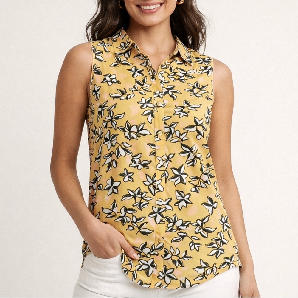 NWT Button down shirt floral small yellow BR